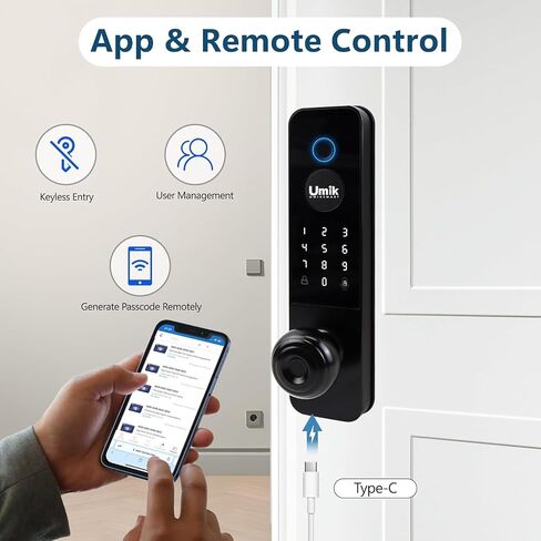 UMIKSMART Smart Door Lock, Fingerprint Keypad Lock, WiFi App, Matte Black in Saudi Arabia