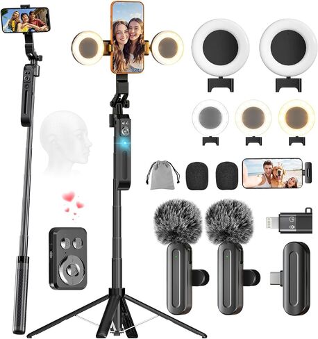Content Creator Essentials Kit 71" Tracking Tripod with Light, Mic & Remote in Saudi Arabia
