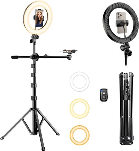 Upgrade Tripod Ring Light Stand with 2 Telescopic Arms -67" Ring Light Tripod for iPhone&Android, Overhead Phone Mount with Remote, Phone Stand for for TikTok, YouTube，Zoom & Video Recording in Saudi Arabia