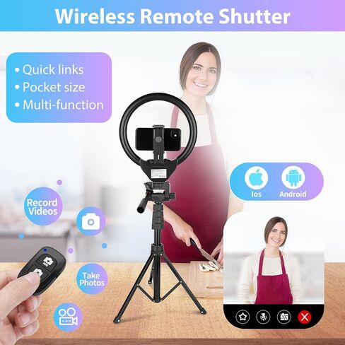 Sensyne 12-inch Ring Light with 67-inch Selfie Stick, Tripod and Phone Holder, Selfie Remote Control Circle Light for Live Stream/Video Recording/TikTok, Compatible with All Phones and Cameras in Saudi Arabia