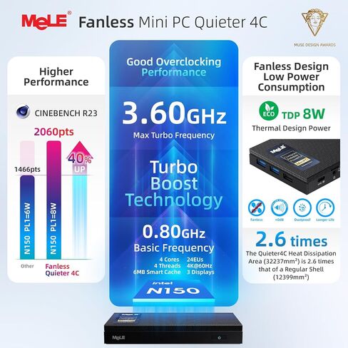 MeLE Quieter4C N150 Fanless Mini PC with Win-11-Pro 16GB RAM DDR4 512GB SSD in Saudi Arabia