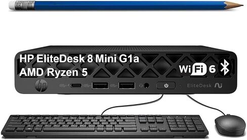 HP EliteDesk 8 Mini G1a Business Desktop AI PC, AMD Ryzen 5 220 (> Intel i7-1255U), Radeon 740M Graphics, MFF, DP, Wi-Fi, IST Computer Customized 16GB/32GB/64GB DDR5 RAM, 512GB/1TB/2TB SSD, Win 11 Pro in Saudi Arabia