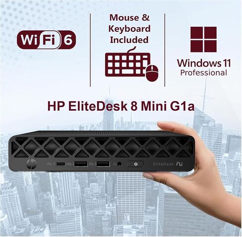 HP EliteDesk 8 Mini G1a Business Desktop AI PC, AMD Ryzen 5 220 (> Intel i7-1255U), Radeon 740M Graphics, MFF, DP, Wi-Fi, IST Computer Customized 16GB/32GB/64GB DDR5 RAM, 512GB/1TB/2TB SSD, Win 11 Pro in Saudi Arabia
