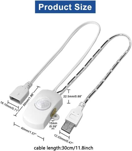 PIR Motion Sensor Switch, 5‑24V 2A Mini USB Occupancy Motion Sensor Outlet, Motion Activated USB Switch for DIY LED Lighting Strip Automatic Light (White) in Saudi Arabia