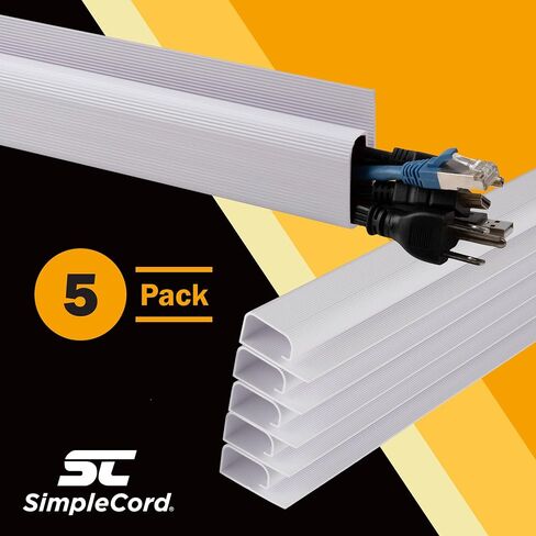 Simple Cord 5 Pack of 16-Inch J Channel Cable Management Under Desk - Easy to Install Adhesive Mount Cord Organizer for Desk, Home Office, No-Drill Wall Cable Organizer (White) in Saudi Arabia
