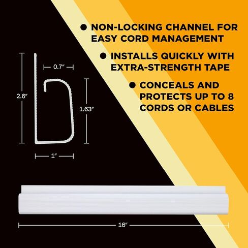 Simple Cord 5 Pack of 16-Inch J Channel Cable Management Under Desk - Easy to Install Adhesive Mount Cord Organizer for Desk, Home Office, No-Drill Wall Cable Organizer (White) in Saudi Arabia