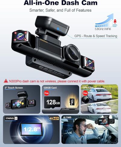 Neideso N300Pro 4K Dash Cam Front and Rear, 4 Channel 360 View Car Camera in Saudi Arabia