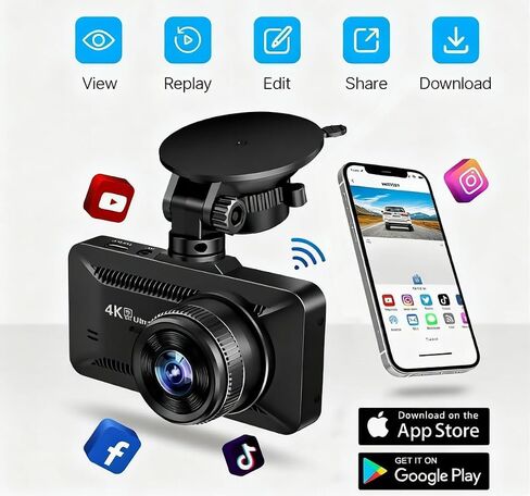 Osmo Dashcam Pro 2.0 4k with Front and Rear Camera, GPS, Free 64GB Card, Dashcam with Parking Monitoring, Parking Mode & Night Vsion, 170° Wide Angle in Kuwait