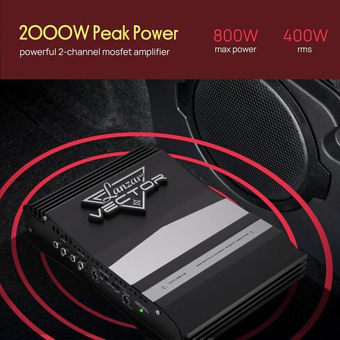 Lanzar 2-Channel High Power MOSFET Amplifier - Slim 800 Watt Bridgeable Mono Stereo 2 Channel Car Audio Amplifier-Crossover Frequency and Bass Boost Control, RCA Input,Line Output - Lanzar VCT2010 in Saudi Arabia