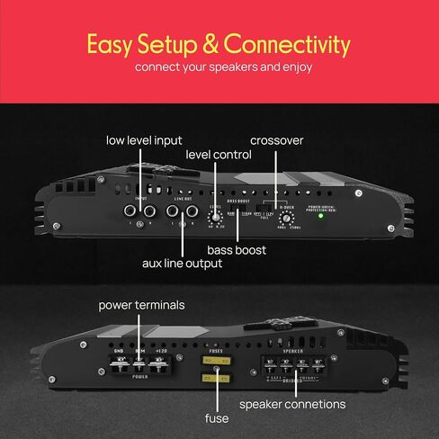 Lanzar 2-Channel High Power MOSFET Amplifier - Slim 800 Watt Bridgeable Mono Stereo 2 Channel Car Audio Amplifier-Crossover Frequency and Bass Boost Control, RCA Input,Line Output - Lanzar VCT2010 in Saudi Arabia