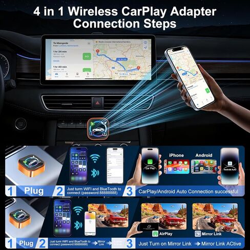4 in 1 Wireless CarPlay Adapter, Cars Screen Mirroring Play Adapter Device in Saudi Arabia