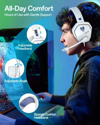 NUBWO N16 Gaming Headsets for Xbox, PS5, PS4, PC, NS, Mac - Over Ear Headphones with Microphone, Stereo Sound, Wired Headet with 3.5mm Audio Jack (White Blue) in Saudi Arabia