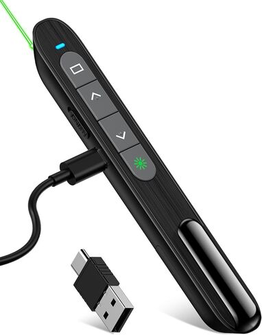 Wireless Presenter, Hyperlink Volume Control Presentation Clicker RF 2.4GHz USB PowerPoint Clicker Presentation Remote Control Pointer Slide Advancer (Black) in Kuwait