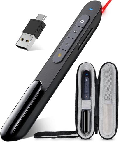 جهاز عرض لاسلكي، جهاز عرض تقديمي للتحكم في مستوى الصوت من Hyperlink RF 2.4 جيجا هرتز USB PowerPoint Clicker عرض تقديمي ومؤشر التحكم عن بعد ومتقدم الشريحة (أسود) in Kuwait
