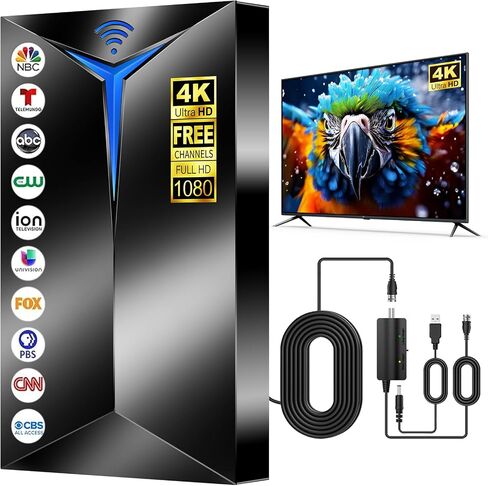 2026 Upgraded TV Antenna Indoor Outdoor, 3500+ Miles Long Range for Local Channels, Digital Antenna with Amplified Signal Booster for TV - Supports 8K 4K 1080P HD, Easy Setup with 26ft Coaxial Cable in Saudi Arabia
