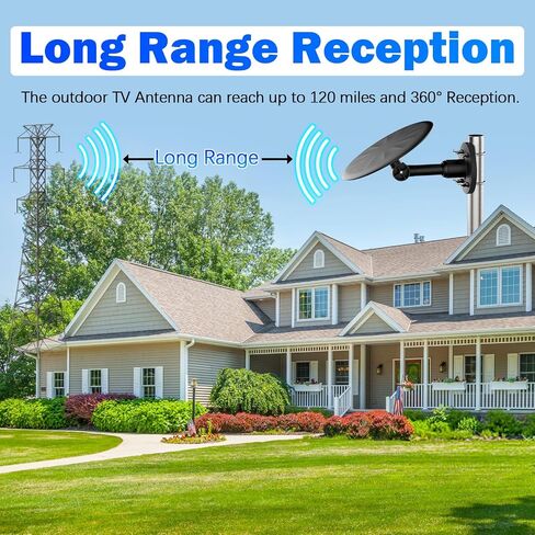 Outdoor TV Antenna for Smart TV, 360° Omni-Directional HDTV Antenna with Built-in Signal Amplifier, UHF/VHF Reception for Local Channels, Roof & Attic Antenna, 4K 1080P Ready, 32.8ft Coaxial Cable in Saudi Arabia