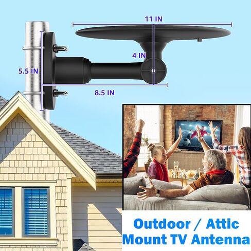 Outdoor TV Antenna for Smart TV, 360° Omni-Directional HDTV Antenna with Built-in Signal Amplifier, UHF/VHF Reception for Local Channels, Roof & Attic Antenna, 4K 1080P Ready, 32.8ft Coaxial Cable in Saudi Arabia