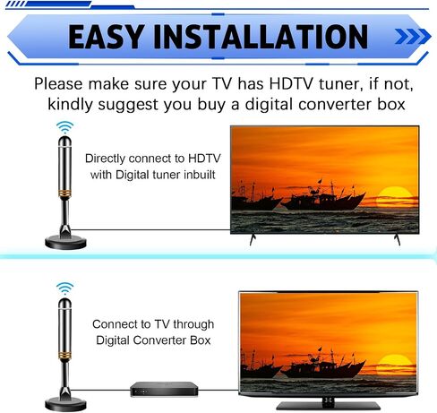 Indoor Digital TV Antenna for Smart TV, HD Antenna for All Tvs Supports 4K 1080P with 9.86FT Cable,Enjoy Local Channels 115 Miles and Strong Magnetic Base in Saudi Arabia