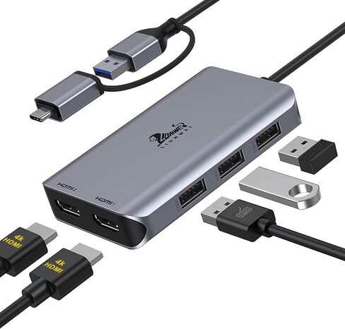 LIONWEI USB C Splitter Dual Monitors for MacBook Pro, 2USB-C Video Output 4K@60Hz, 10Gbps Data Transfer, 100W PD Charging, Dual Monitor Adapter Dongle for USB C Monitor, Windows, MacBook Pro/Air in Saudi Arabia