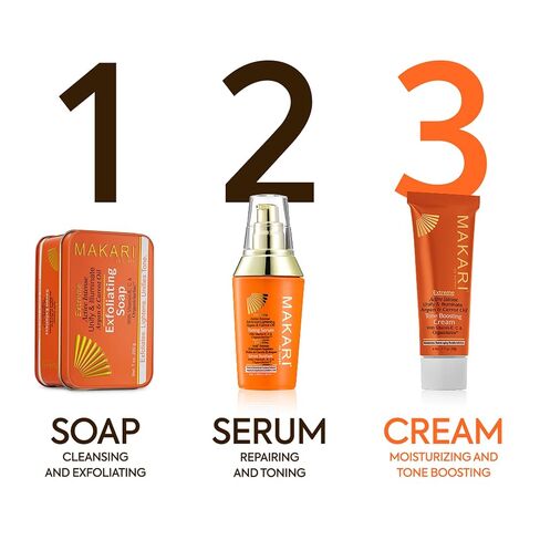 MAKARI Extreme Argan & Carrot Oil 3-Piece Gift Set | Exfoliating Soap, Tone-Boosting Body Lotion & Face Cream | Botanical Self-Care Kit for All Skin Types in Kuwait