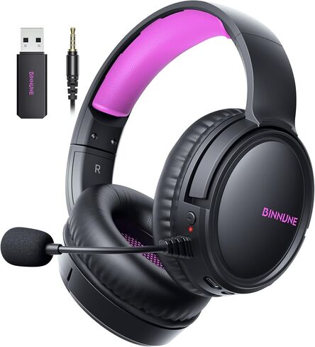 BINNUNE Wireless Gaming Headset — 2.4GHz Low-Latency USB Dongle + Bluetooth, 50mm Drivers 7.1 Surround, Noise-Cancelling Mic, 40H Battery — Over Ear Wireless Headphones for PS5, PC, Laptop, Purple in Saudi Arabia