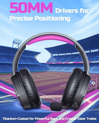 BINNUNE Wireless Gaming Headset — 2.4GHz Low-Latency USB Dongle + Bluetooth, 50mm Drivers 7.1 Surround, Noise-Cancelling Mic, 40H Battery — Over Ear Wireless Headphones for PS5, PC, Laptop, Purple in Saudi Arabia