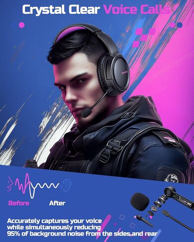 BINNUNE Wireless Gaming Headset — 2.4GHz Low-Latency USB Dongle + Bluetooth, 50mm Drivers 7.1 Surround, Noise-Cancelling Mic, 40H Battery — Over Ear Wireless Headphones for PS5, PC, Laptop, Purple in Saudi Arabia
