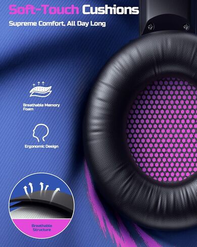 BINNUNE Wireless Gaming Headset — 2.4GHz Low-Latency USB Dongle + Bluetooth, 50mm Drivers 7.1 Surround, Noise-Cancelling Mic, 40H Battery — Over Ear Wireless Headphones for PS5, PC, Laptop, Purple in Saudi Arabia