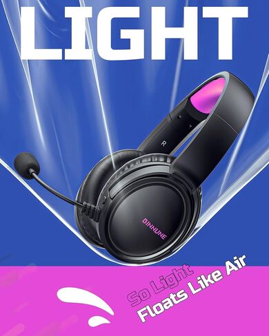 BINNUNE Wireless Gaming Headset — 2.4GHz Low-Latency USB Dongle + Bluetooth, 50mm Drivers 7.1 Surround, Noise-Cancelling Mic, 40H Battery — Over Ear Wireless Headphones for PS5, PC, Laptop, Purple in Saudi Arabia