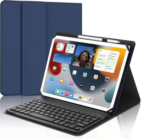 حافظة لوحة مفاتيح عالمية للكمبيوتر اللوحي لجهاز iPad Samsung Fire Pixel Android 9 بوصة، 9.7 بوصة، 10.1 بوصة، 10.2 بوصة، 10.5 بوصة، 10.9 بوصة، 11 بوصة، لوحة مفاتيح بلوتوث لاسلكية قابلة لإعادة الشحن، غطاء قابل للطي مع حزام مطاطي لجهاز Android/iOS اللوحي in Kuwait
