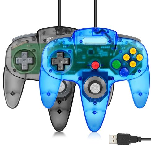 2 Pack FISUPER USB N64 Controller, Wired Video Game Controller USB Gamepad for Windows PC MAC Raspberry PI Retropie (Clear Black) in Saudi Arabia