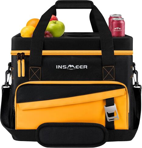 INSMEER Soft Cooler Bag with Hard Shell & 4 Cup Holders, 55 Cans 40L Collapsible Soft Sided Cooler, 100% Leakproof Insulated Cooler Bag Portable for Beach Travel Camping Picnic in Kuwait