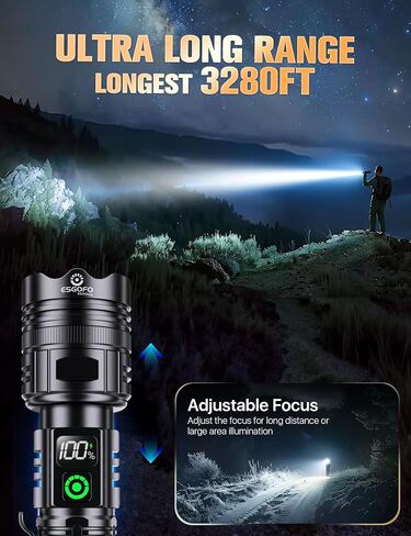 Esgofo USB C Rechargeable Flashlights High Lumens 100000 2 Modes High/Low in Saudi Arabia