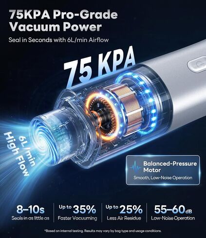 Handheld Vacuum Sealer for Food, VacSense Series 75kPa Compact Vacuum Sealer Machine with 2000mAh Battery, Cordless & Portable, 30 BPA-Free Reusable Bags for Meal Prep, Travel & Kitchen, Silver in Kuwait