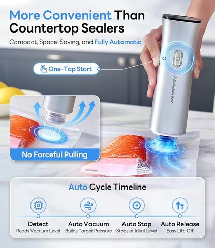 Handheld Vacuum Sealer for Food, VacSense Series 75kPa Compact Vacuum Sealer Machine with 2000mAh Battery, Cordless & Portable, 30 BPA-Free Reusable Bags for Meal Prep, Travel & Kitchen, Silver in Kuwait