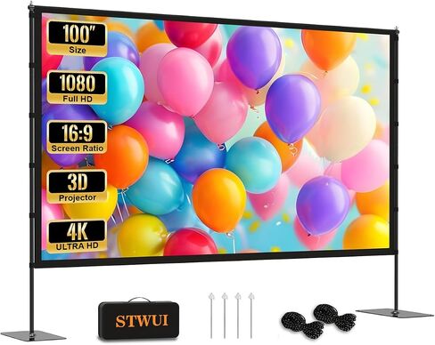 شاشة عرض خارجية مقاس 120 بوصة مع حامل، شاشة أفلام محمولة بدقة 16:9 بدقة 4K عالية الدقة، شاشة عرض داخلية وخارجية خفيفة الوزن، شاشة خالية من التجاعيد مع حقيبة حمل للفناء الخلفي والتخييم والمسرح المنزلي in Kuwait