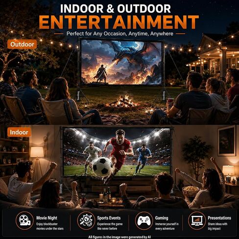 100 Inch Outdoor Projector Screen, TOWOND Threaded Assembly is Secure. in Saudi Arabia