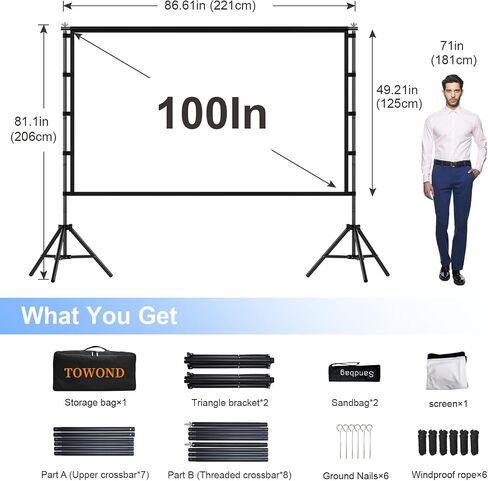 100 Inch Outdoor Projector Screen, TOWOND Threaded Assembly is Secure. in Saudi Arabia