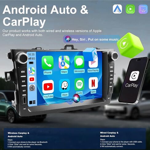 Upgrade Android Car Radio Stereo for Toyota Corolla 2009 2010 2011 2012 2013, 9 Inch Touch Screen Head Unit with Wireless Carplay Android Auto GPS Navigation FM Bluetooth 5G WiFi SWC HD Backup Camera in Saudi Arabia