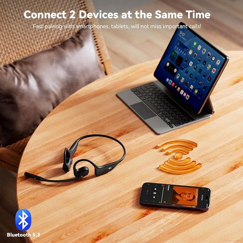 Open Ear Headphones with Mic, Dual Connection Bluetooth Headset with Microphone (AI Noise Cancelling), Bluetooth 5.3 Headphones with Mic, Sweatproof Wireless Headset with Mic for Work, Workout, Call in Saudi Arabia