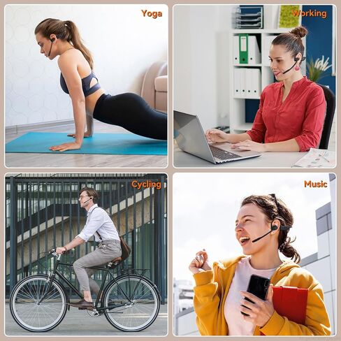 Open Ear Headphones with Mic, Dual Connection Bluetooth Headset with Microphone (AI Noise Cancelling), Bluetooth 5.3 Headphones with Mic, Sweatproof Wireless Headset with Mic for Work, Workout, Call in Saudi Arabia