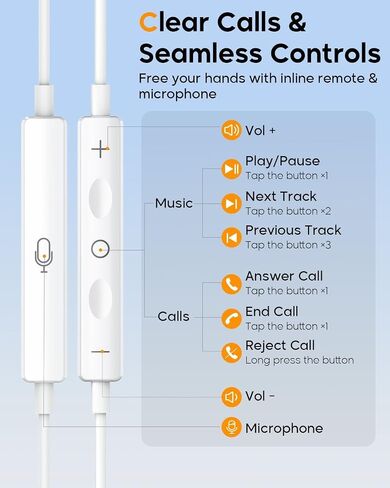 Cablex USB C Headphones for iPhone 17/16/15, Wired Earbuds with Mic, 2 Pack in Kuwait