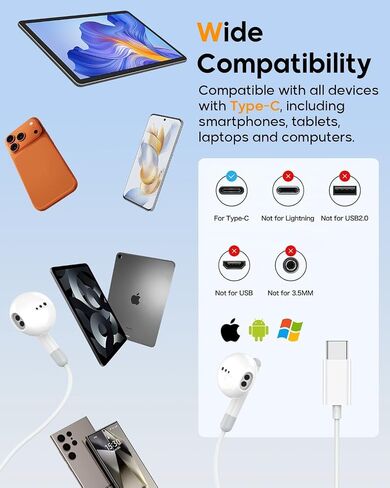 Cablex USB C Headphones for iPhone 17/16/15, Wired Earbuds with Mic, 2 Pack in Kuwait