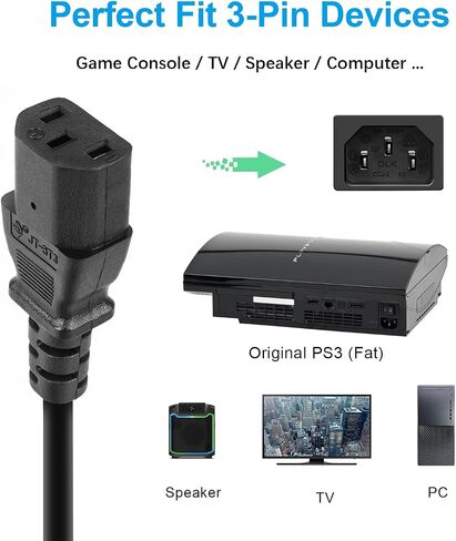 [UL Listed] 6Ft 3 Prong 18 AWG Power Cord Cable Compatible with Sony PlayStation PS3 First Generation(Fat), Xbox 360 1st Generation(Fat) in Saudi Arabia