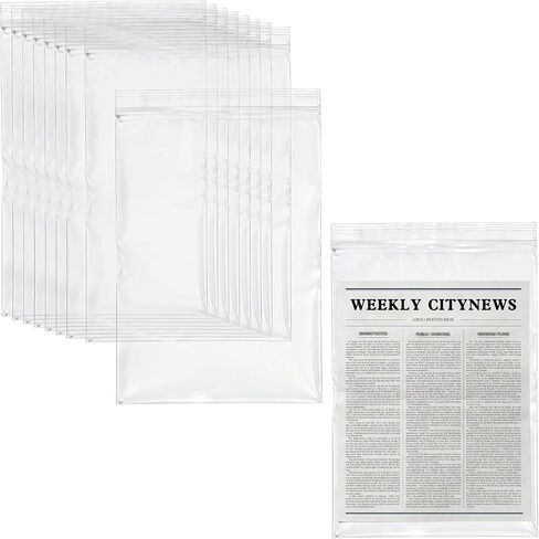 10 Pack Clear Newspaper Protector Bags, 13" x 17" Plastic Paper Sleeves, File Loaders Archival Documents Storage, Resealable Clear Bags for Newspaper Photos, Magazines, Comics, Document in Saudi Arabia