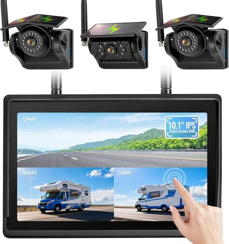 4 Magnetic Solar Wireless Backup Camera System, 10.1" IPS DVR Touchscreen, 2 Rearview + 2 Sideview Night Vision Cameras for Hitching Trailer Camper, 4x9600mAh Rechargeable Solar Battery, AT4 in Saudi Arabia