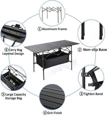 Moosinily Camping Table 4Ft Lightweight Metal Folding Picnic Camp Table Portable Roll-Up Design for Outdoor, Camp, Beach, BBQ, Patio, and Picnic with Carrying Bag 47.2''x21.6''x 19.69'' in Saudi Arabia
