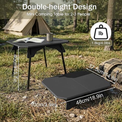 Folding Camping Table, 2-in-1 Adjustable Height Portable Outdoor Aluminum Camp Desk with Carrying Bag, Lightweight Foldable Table for Picnic, Beach, BBQ, Hiking, Fishing, Travel (Black) in Saudi Arabia