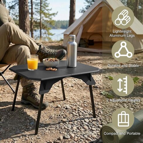 Folding Camping Table, 2-in-1 Adjustable Height Portable Outdoor Aluminum Camp Desk with Carrying Bag, Lightweight Foldable Table for Picnic, Beach, BBQ, Hiking, Fishing, Travel (Black) in Saudi Arabia