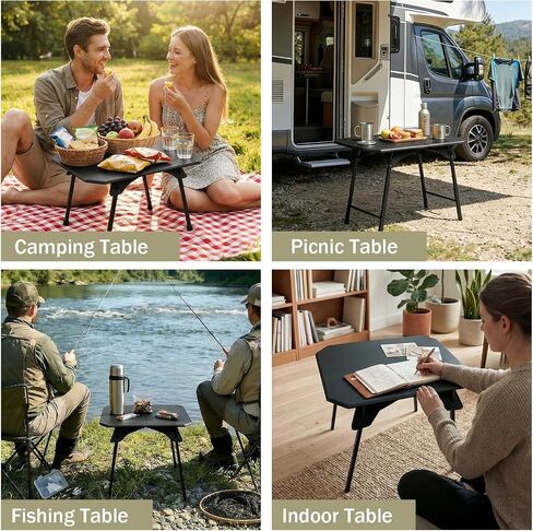 Folding Camping Table, 2-in-1 Adjustable Height Portable Outdoor Aluminum Camp Desk with Carrying Bag, Lightweight Foldable Table for Picnic, Beach, BBQ, Hiking, Fishing, Travel (Black) in Saudi Arabia